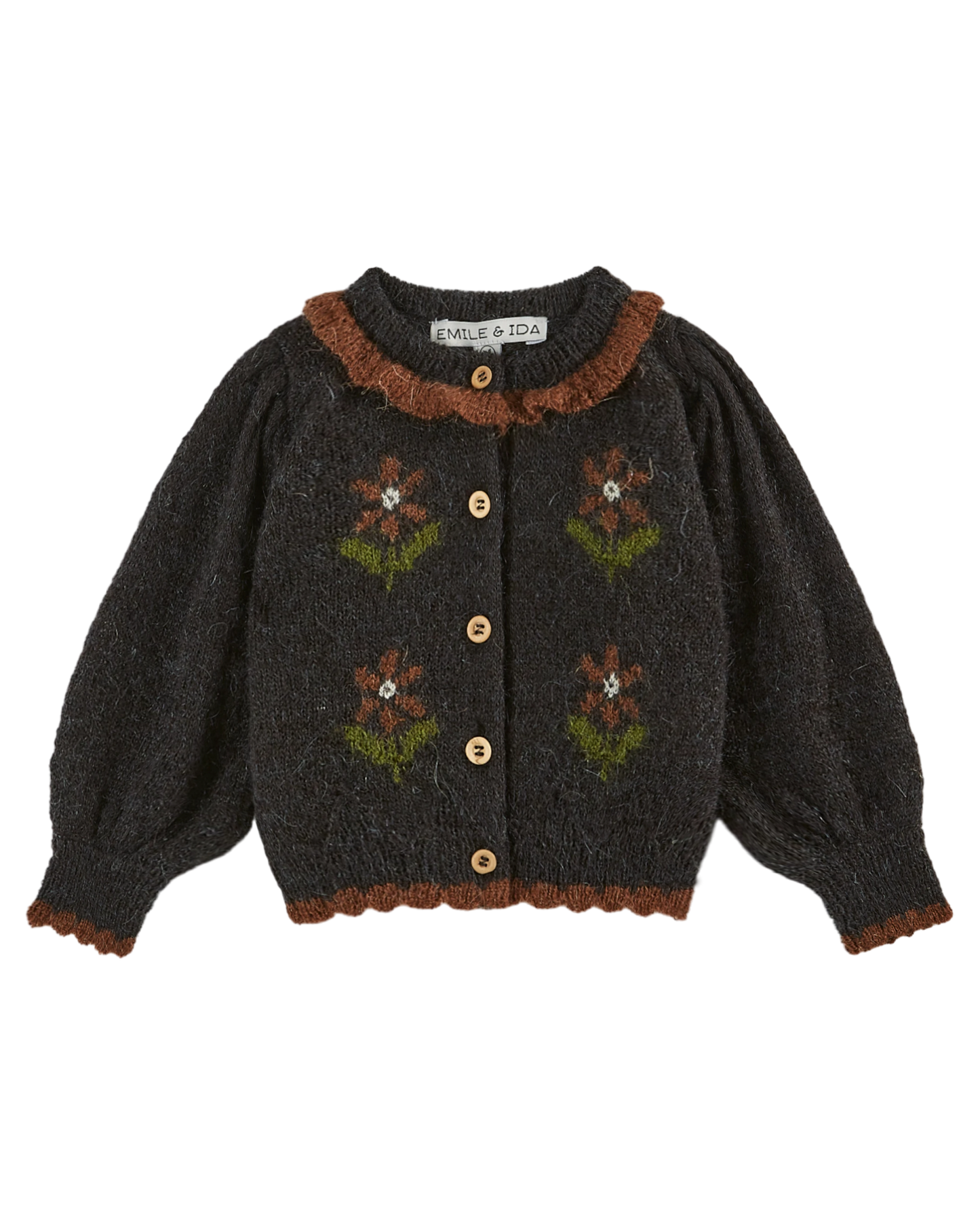 Cardigan fleurs intarsia bitume