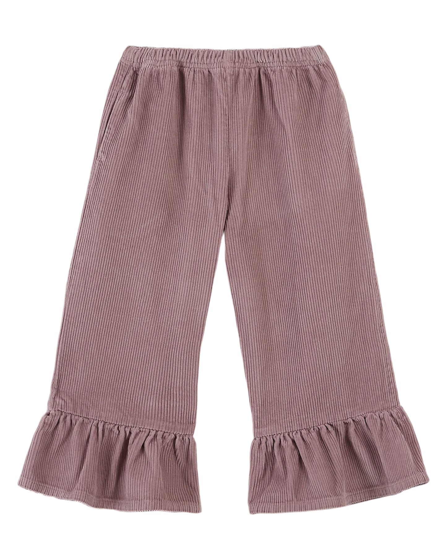 Pantalon crop velours volanté mauve