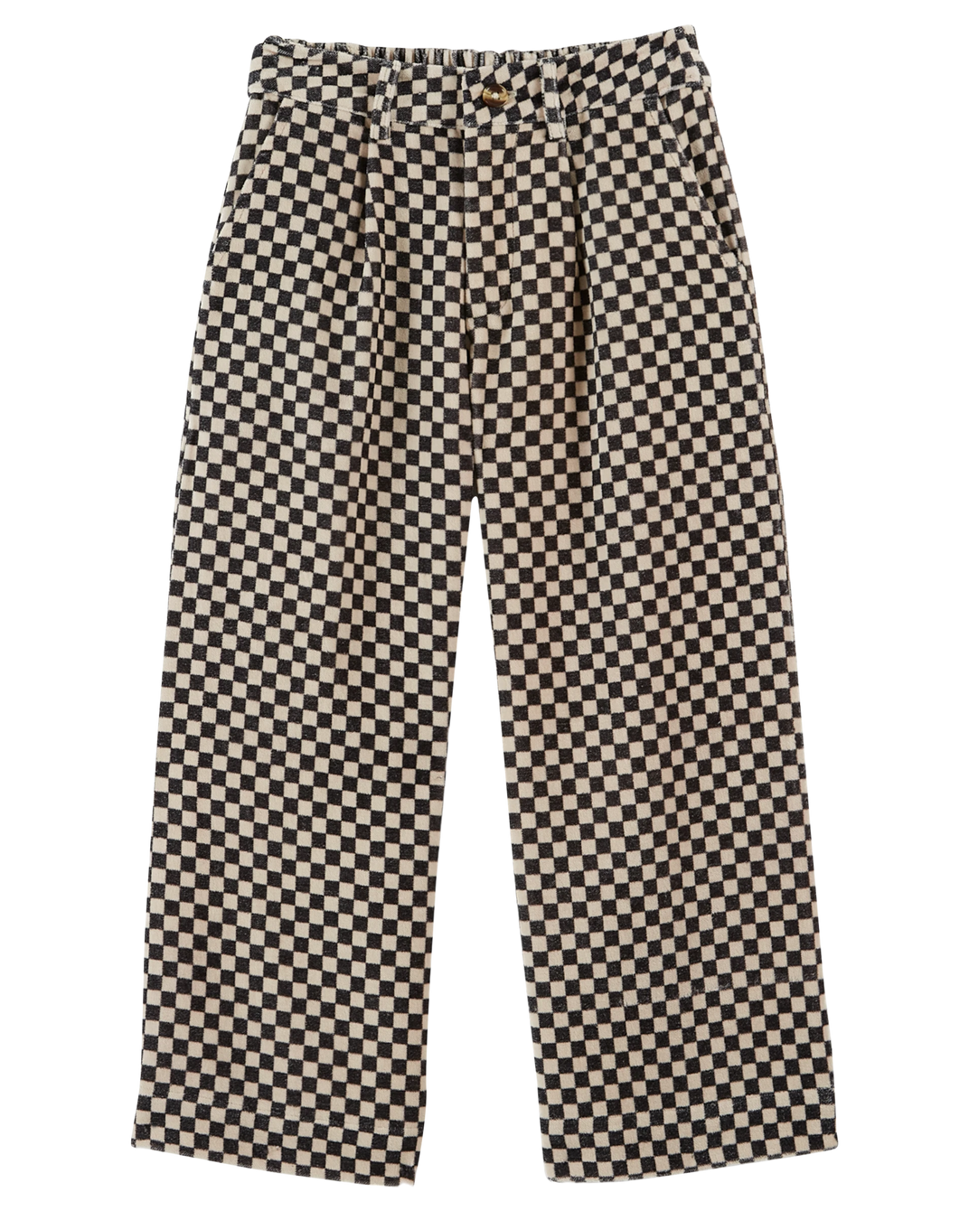 Pantalon droit velours damier noir et blanc