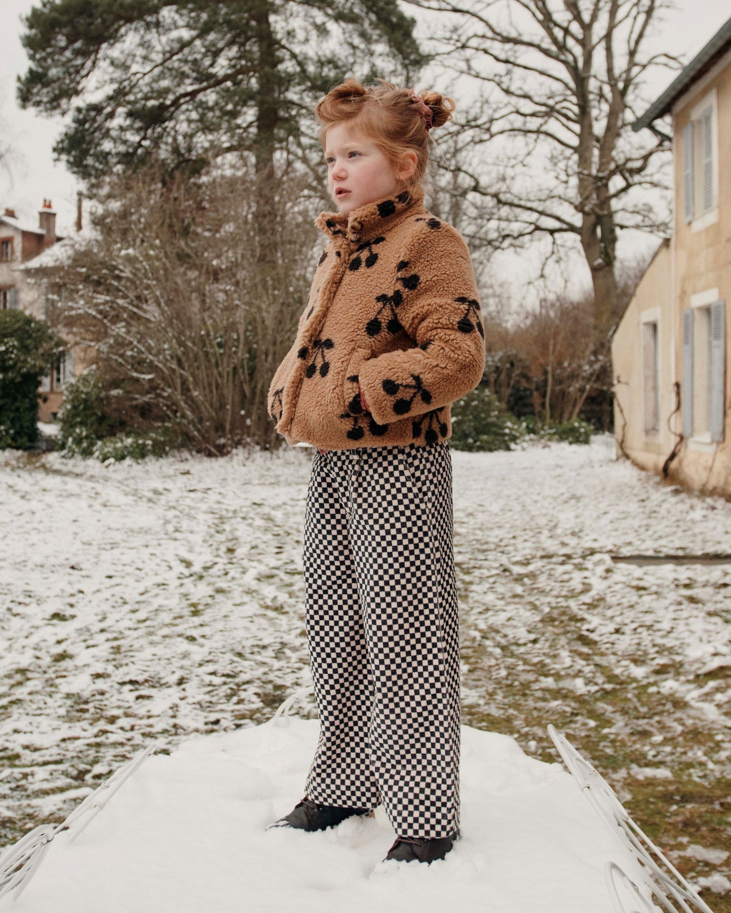 Pantalon droit velours damier noir et blanc