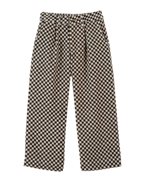 Pantalon droit velours damier noir et blanc