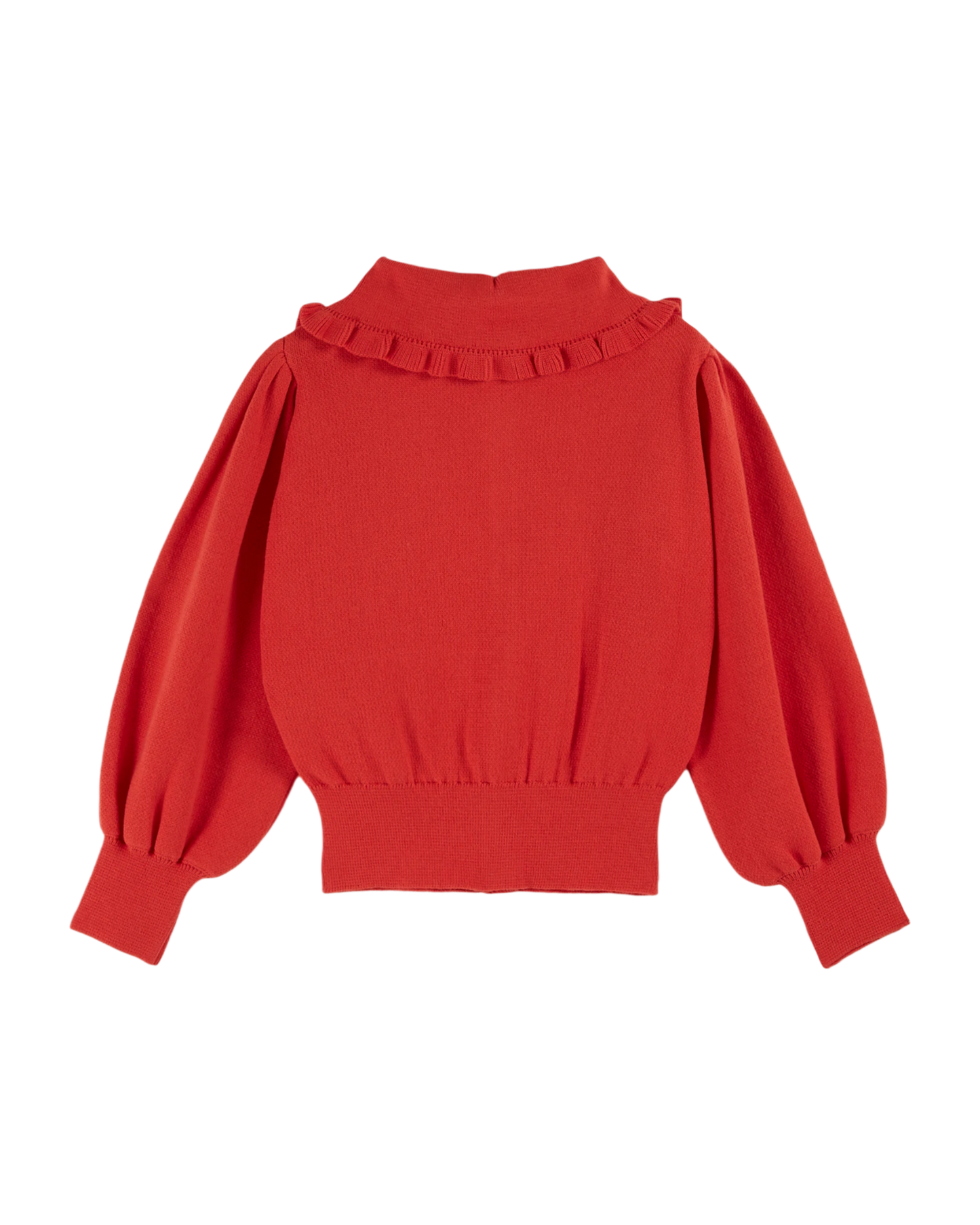 Cardigan col volanté coton bio rouge