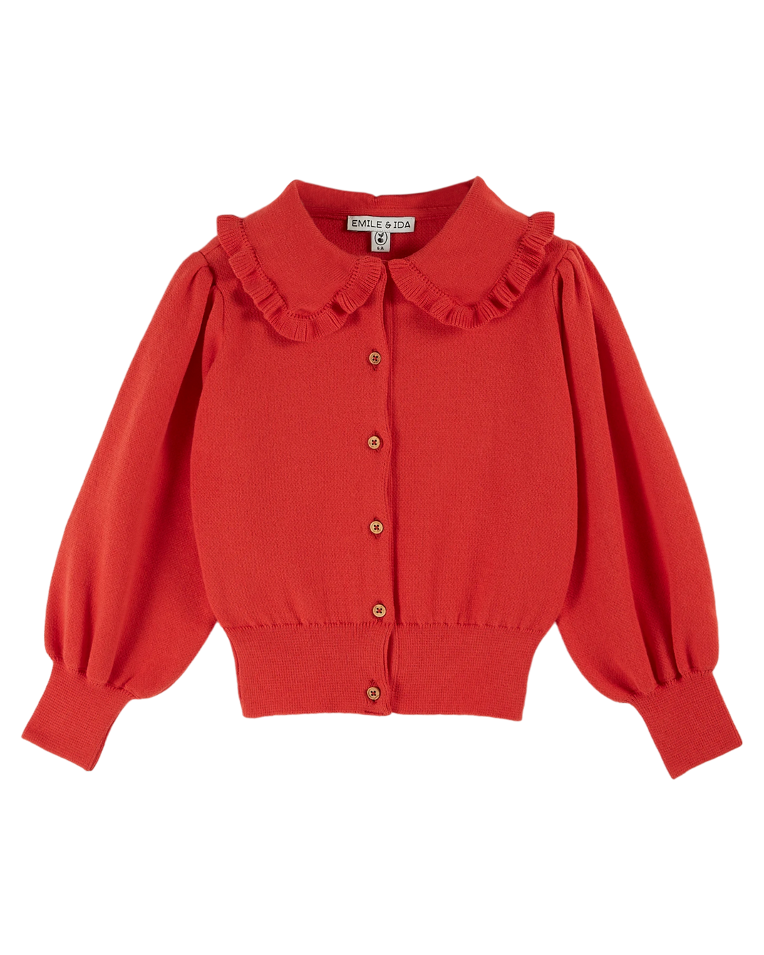 Cardigan col volanté coton bio rouge