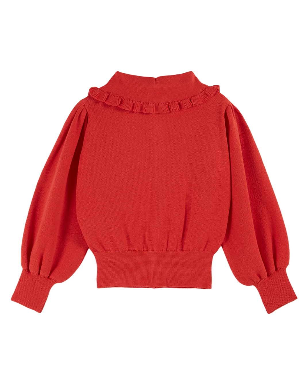 Cardigan col volanté coton bio rouge