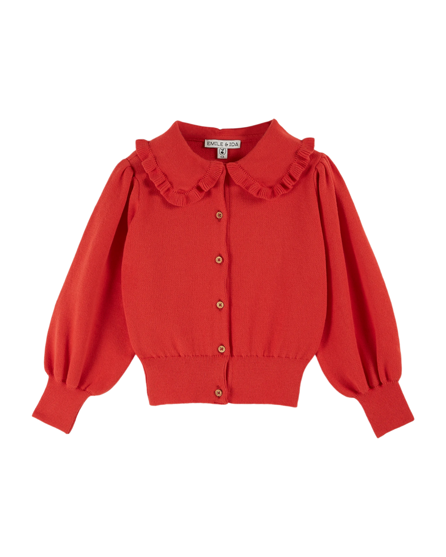 Cardigan col volanté coton bio rouge