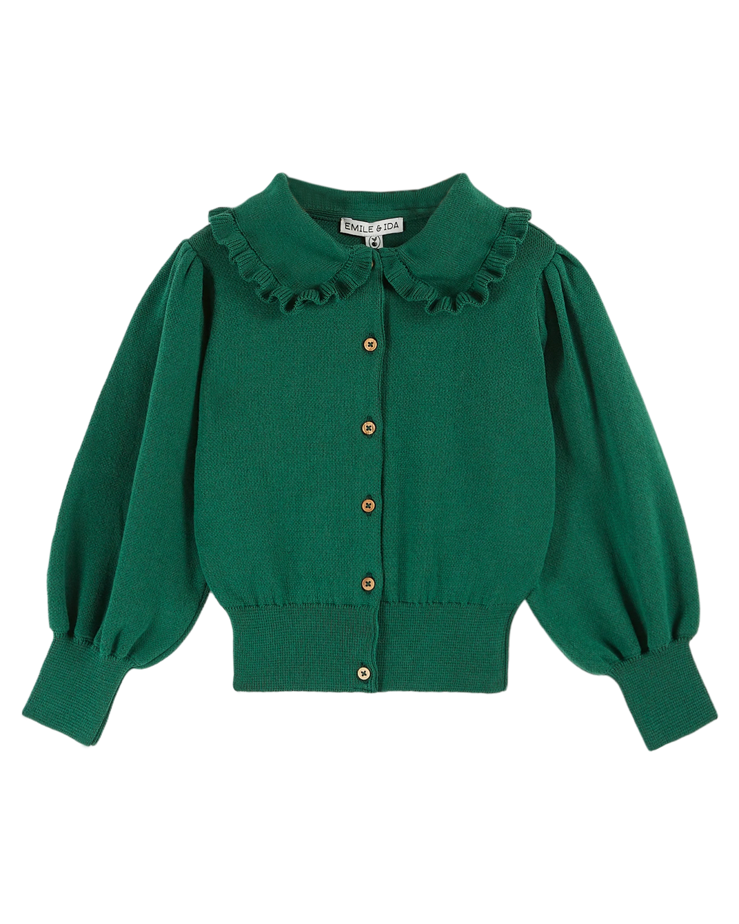 Cardigan col volanté coton bio vert