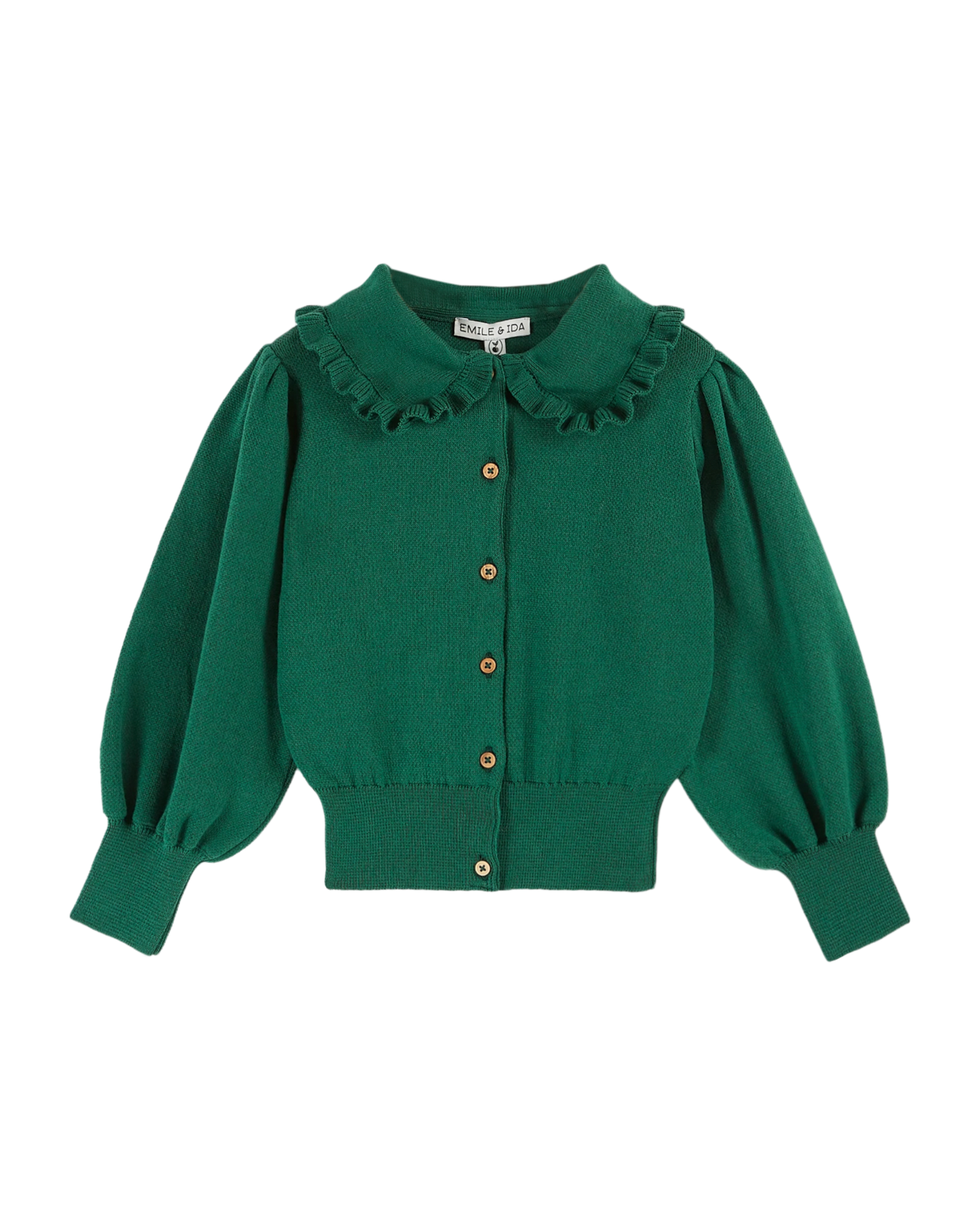 Cardigan col volanté coton bio vert