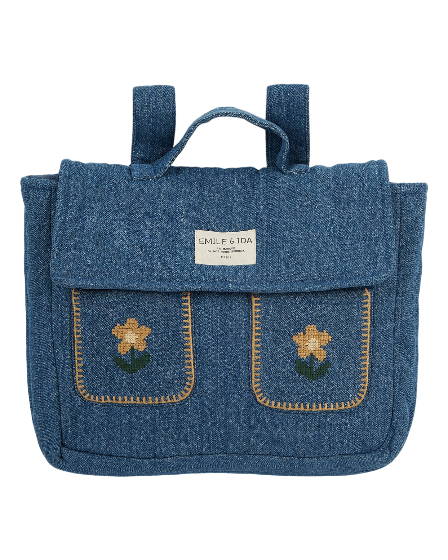 Cartable matelassé brodé denim