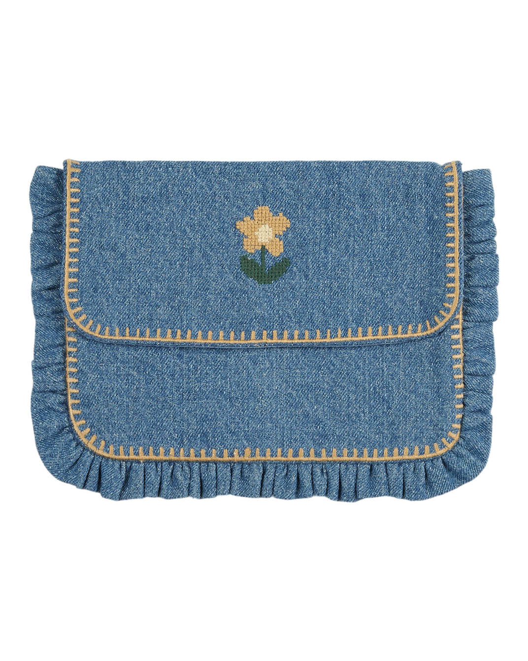 Pochette broderie fleur denim