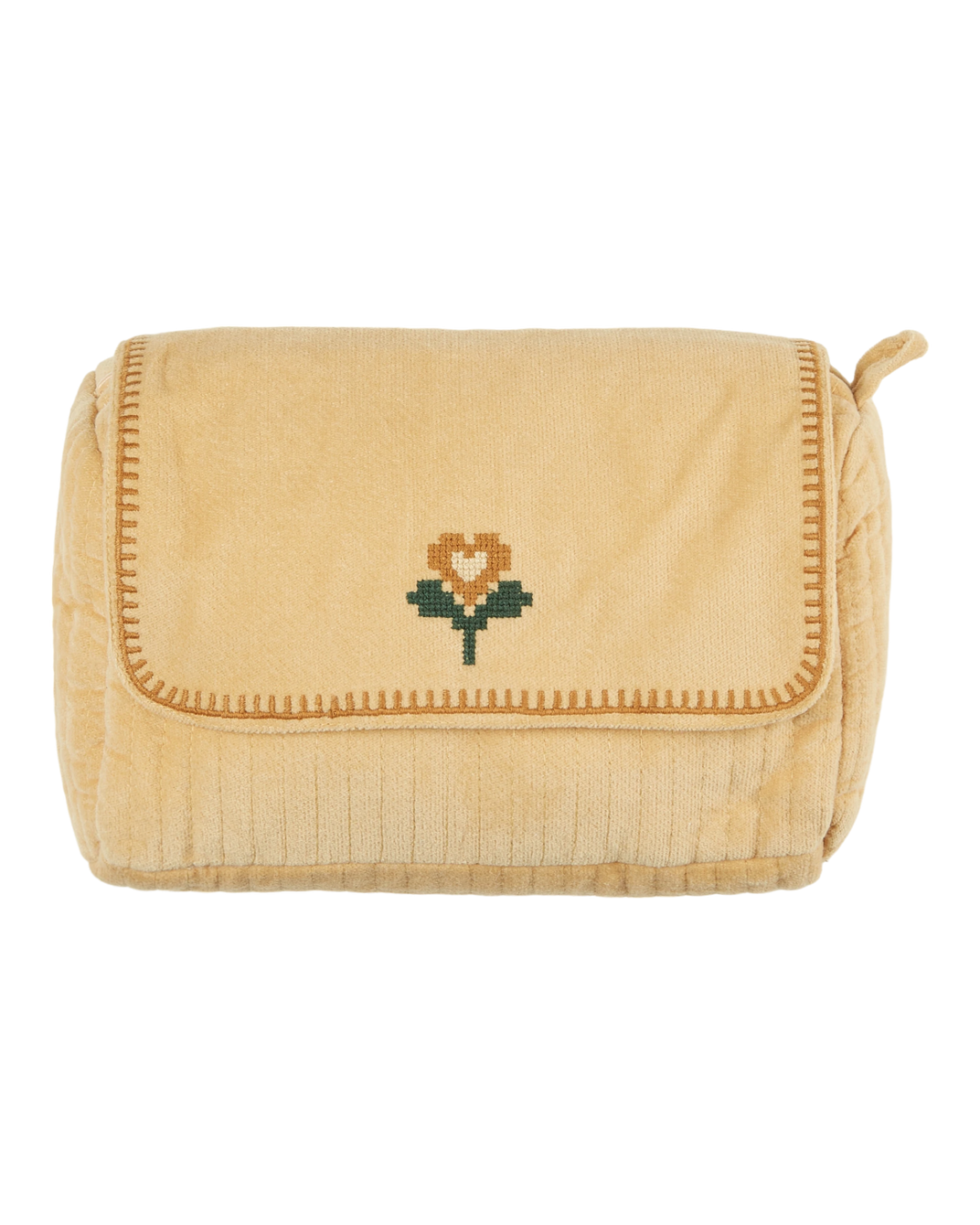 Trousse de toilette brodée velours sable