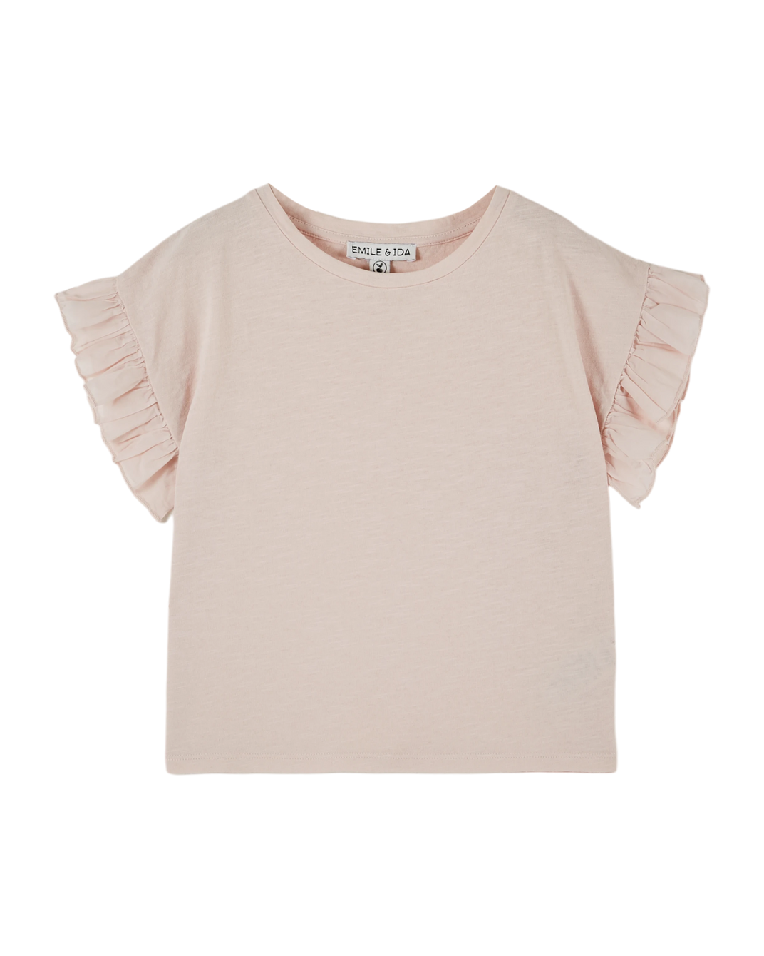 T-shirt coton et teinture bio volanté rose pastel