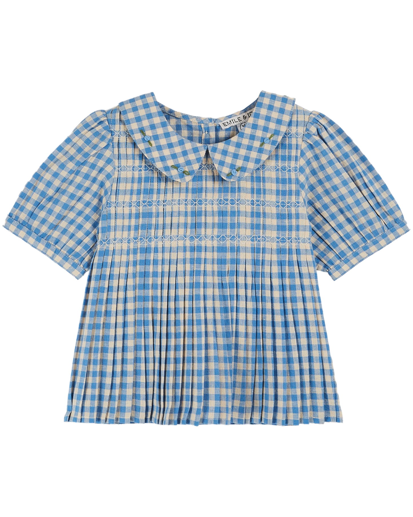 Blouse smockée vichy bleu