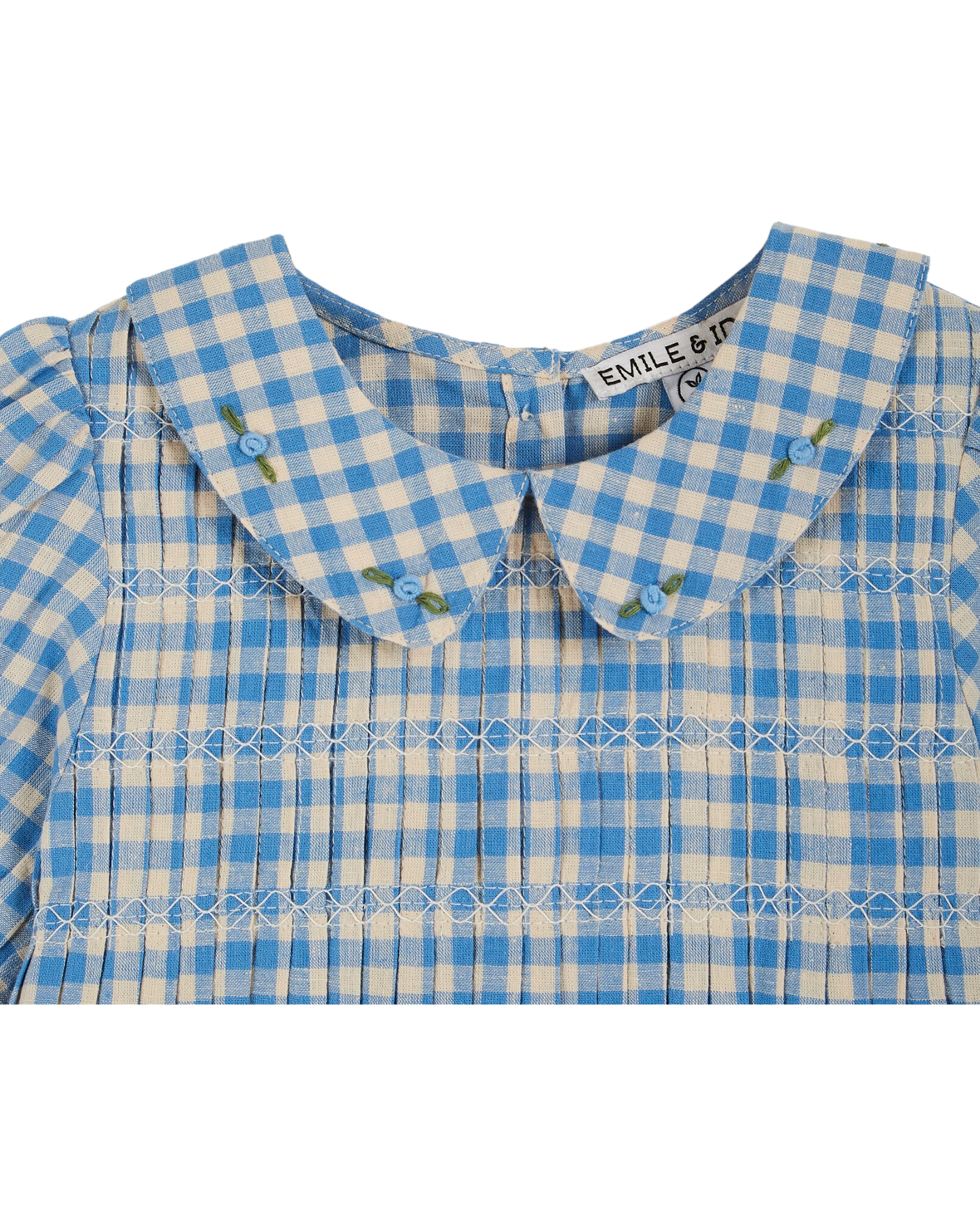 Blouse smockée vichy bleu