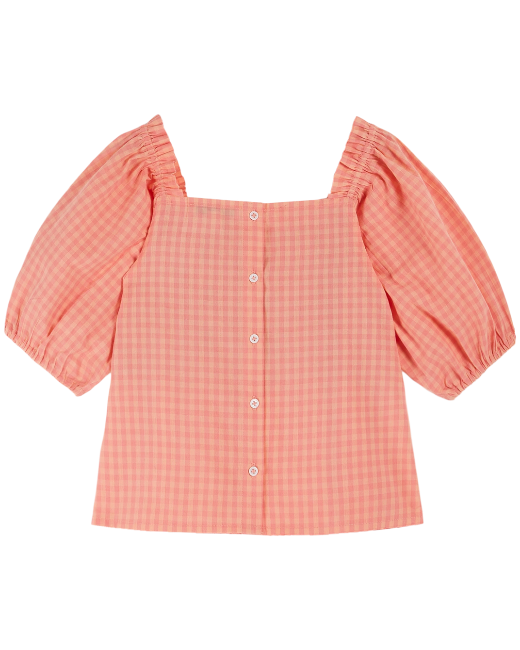 Blouse brodée smockée vichy pivoine