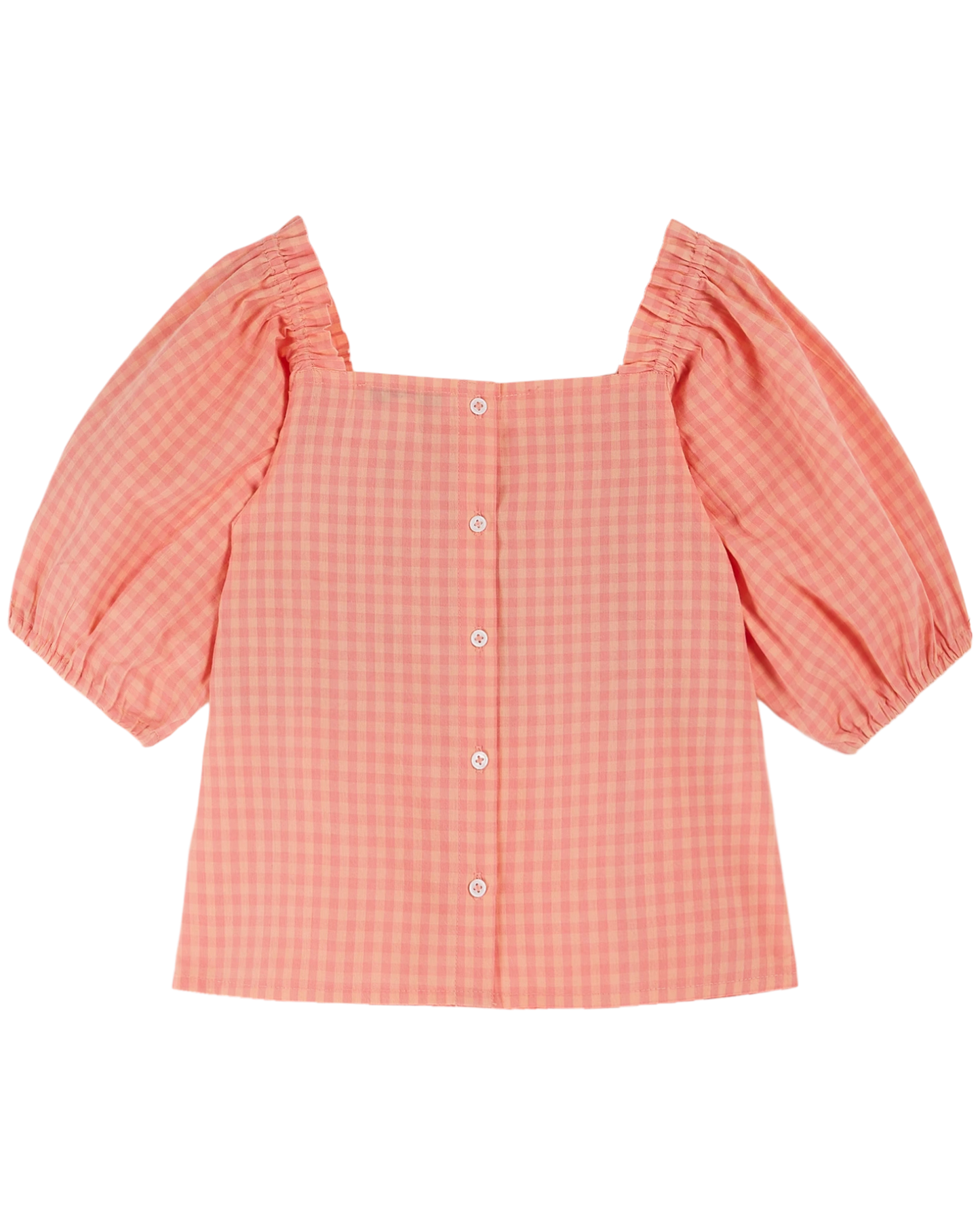 Blouse brodée smockée vichy pivoine