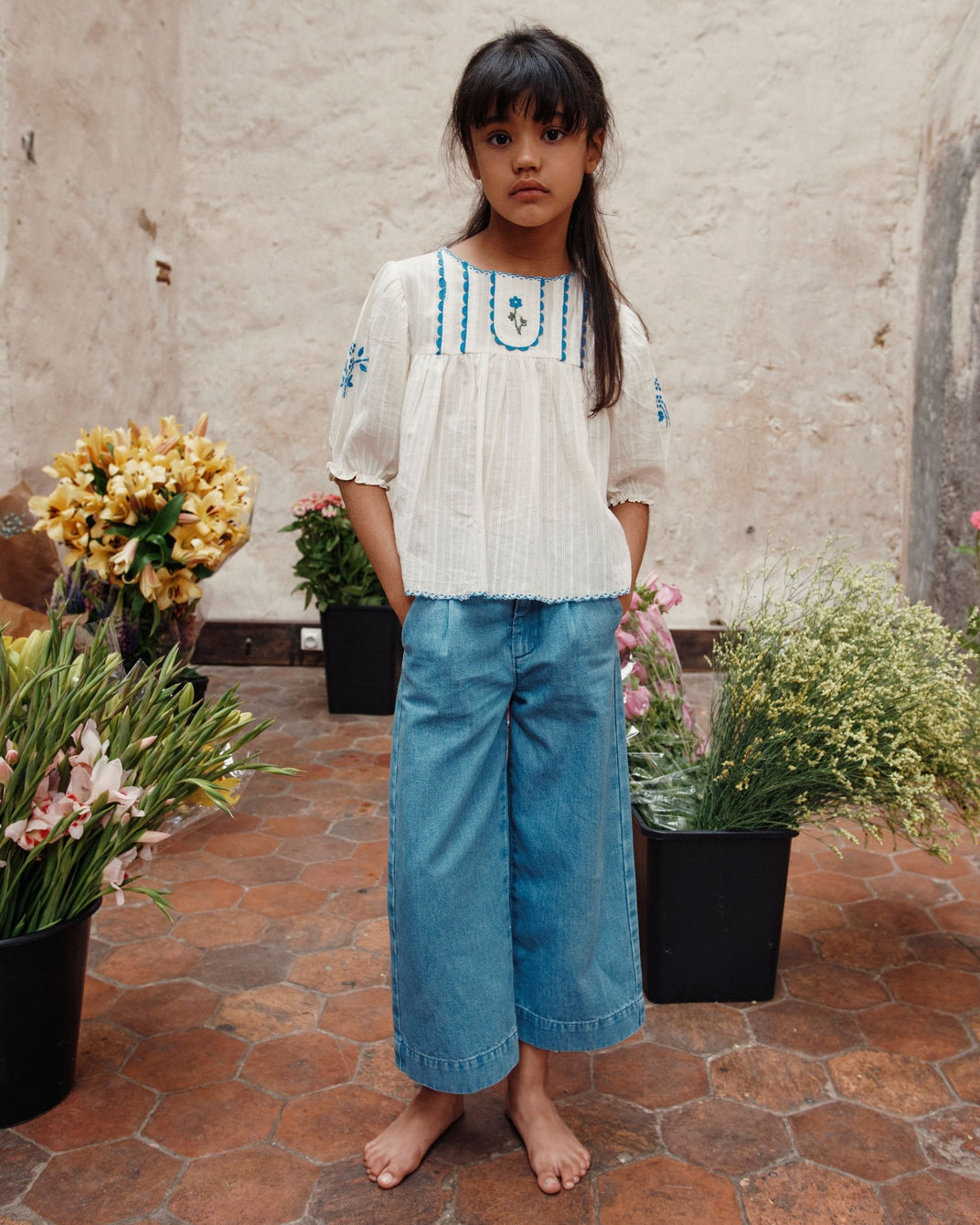 Blouse brodée main écru