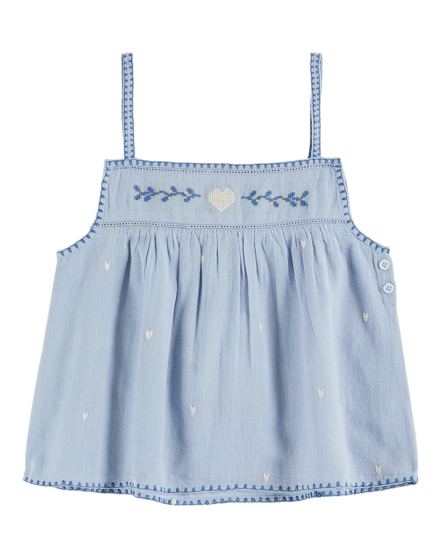 Top broderie coeur bleu clair