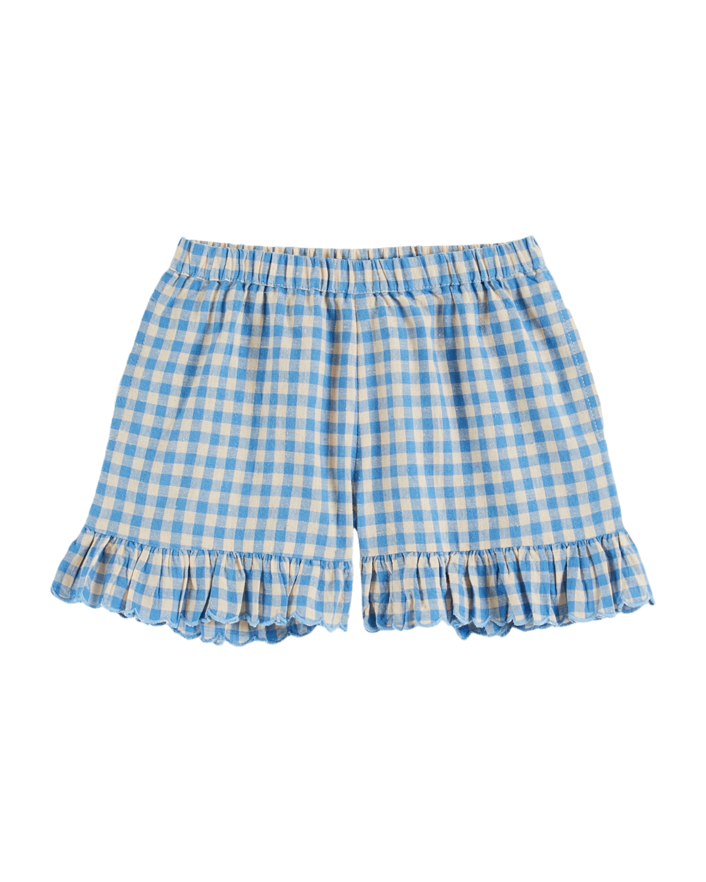 Short festonné volanté vichy bleu