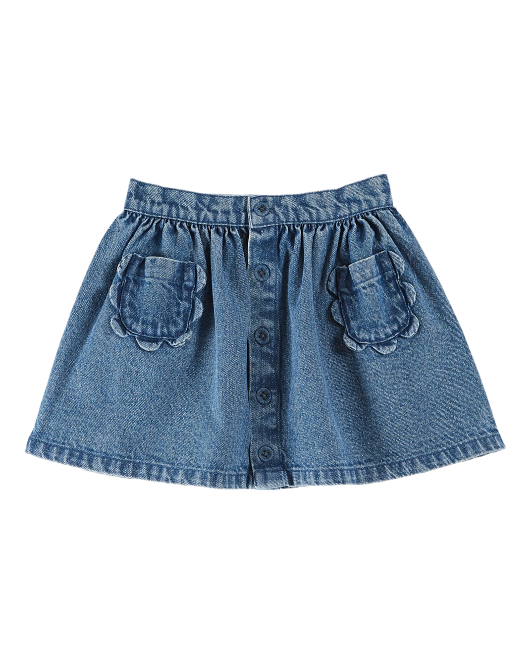 Jupe poches fleurs denim