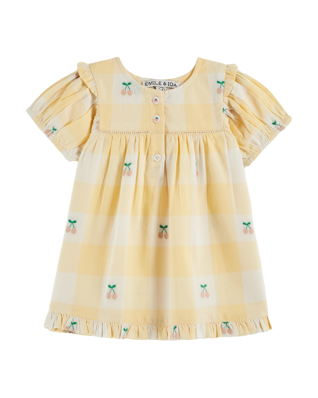 Robe bébé cerises vichy jaune