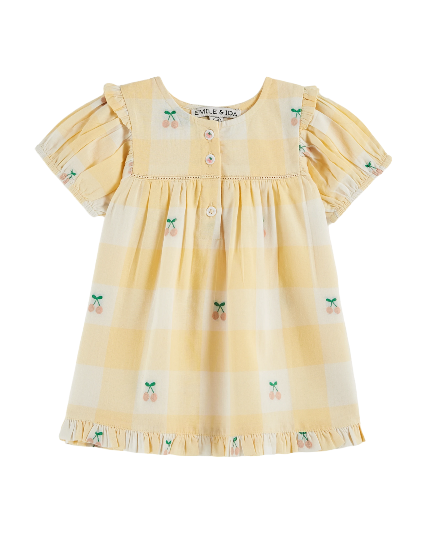 Robe bébé cerises vichy jaune