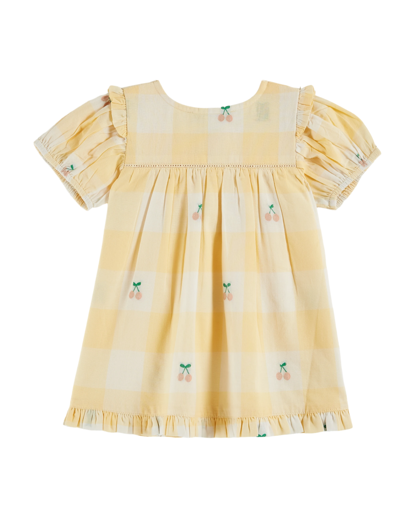 Robe bébé cerises vichy jaune