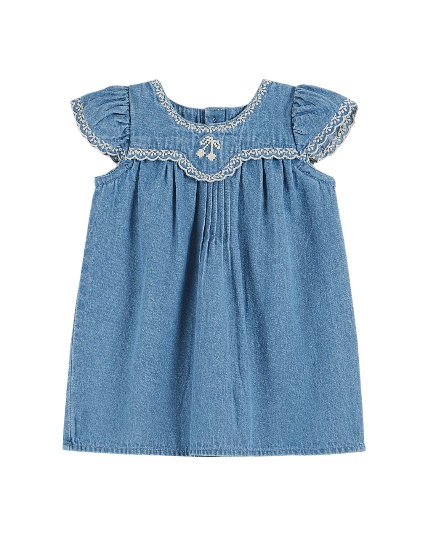 Robe bébé brodée denim clair