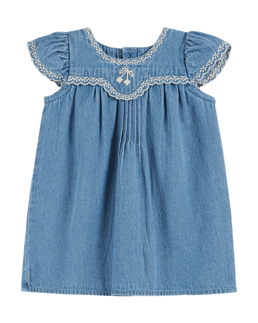 Robe bébé brodée denim clair