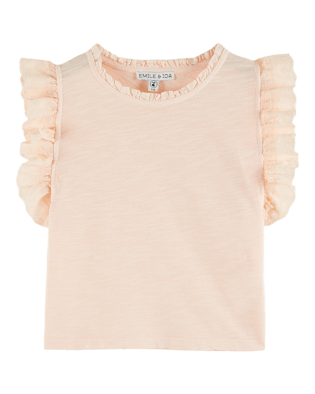 T-shirt coton bio broderie anglaise rose pastel