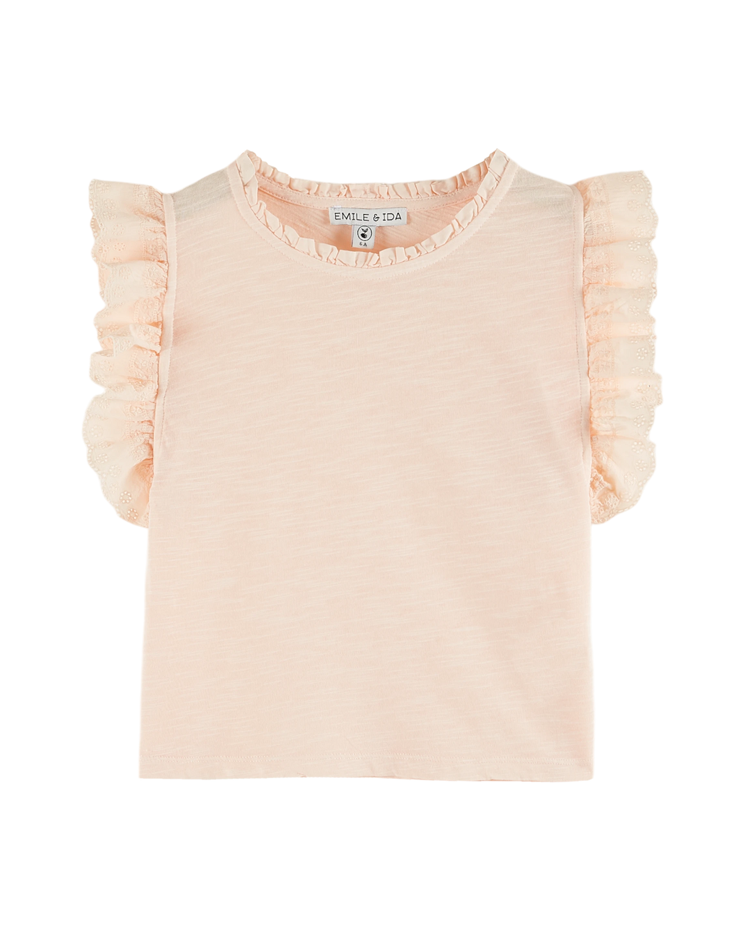 T-shirt coton bio broderie anglaise rose pastel