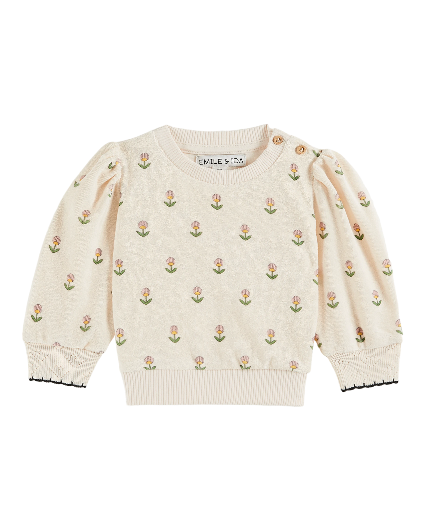 Sweat fille éponge fleurs douces écru