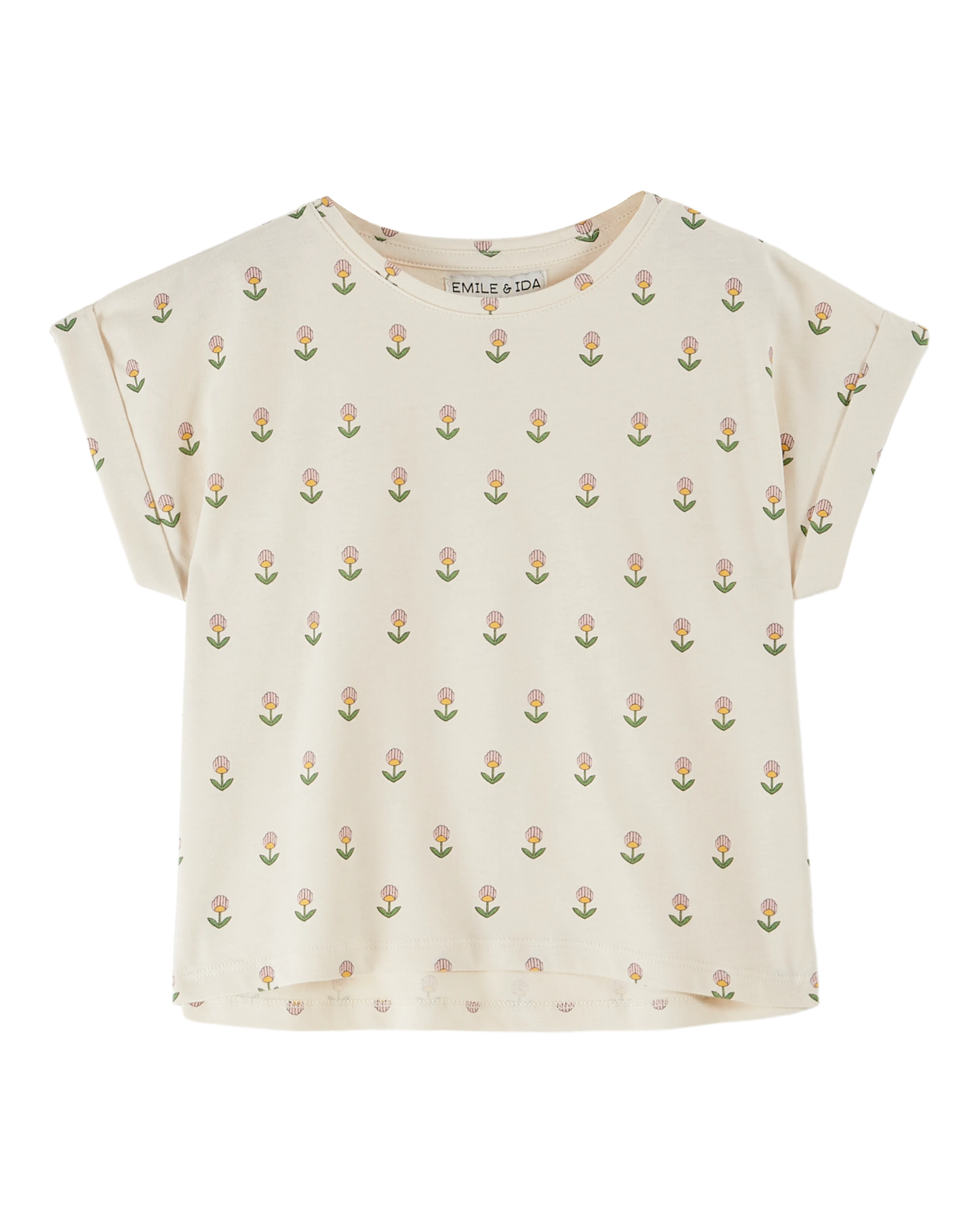 T-shirt coton bio à fleurs écru