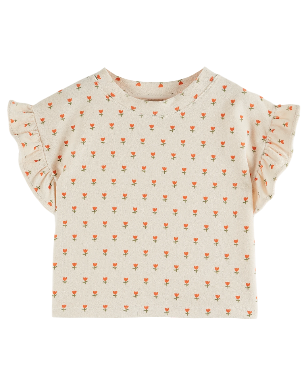 T-shirt éponge volanté tulipes crème