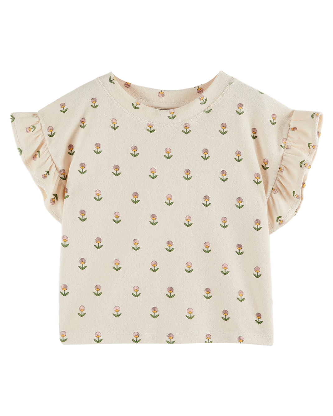 T-shirt éponge volanté fleurs douces écru