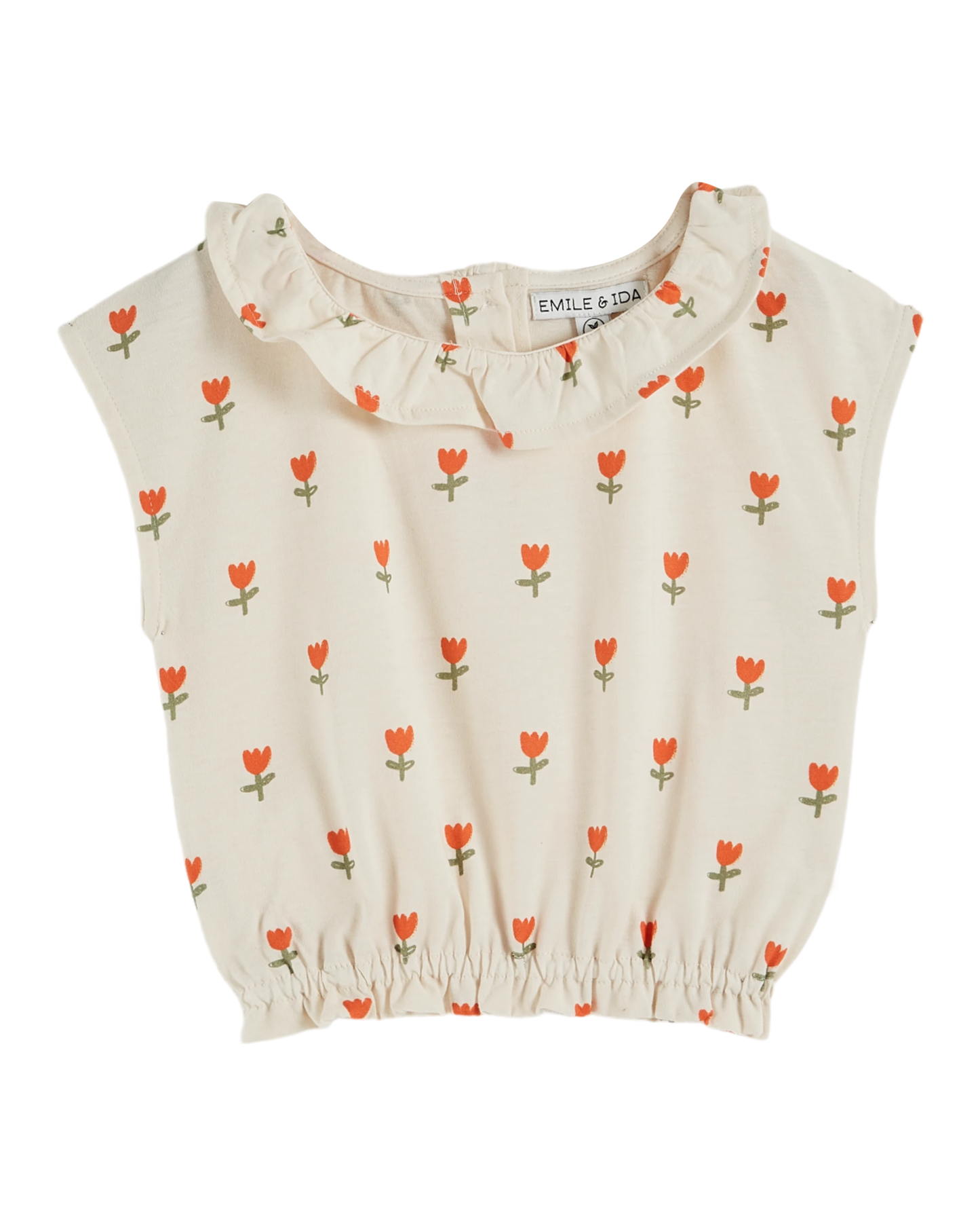 T-shirt collerette coton bio tulipe crème