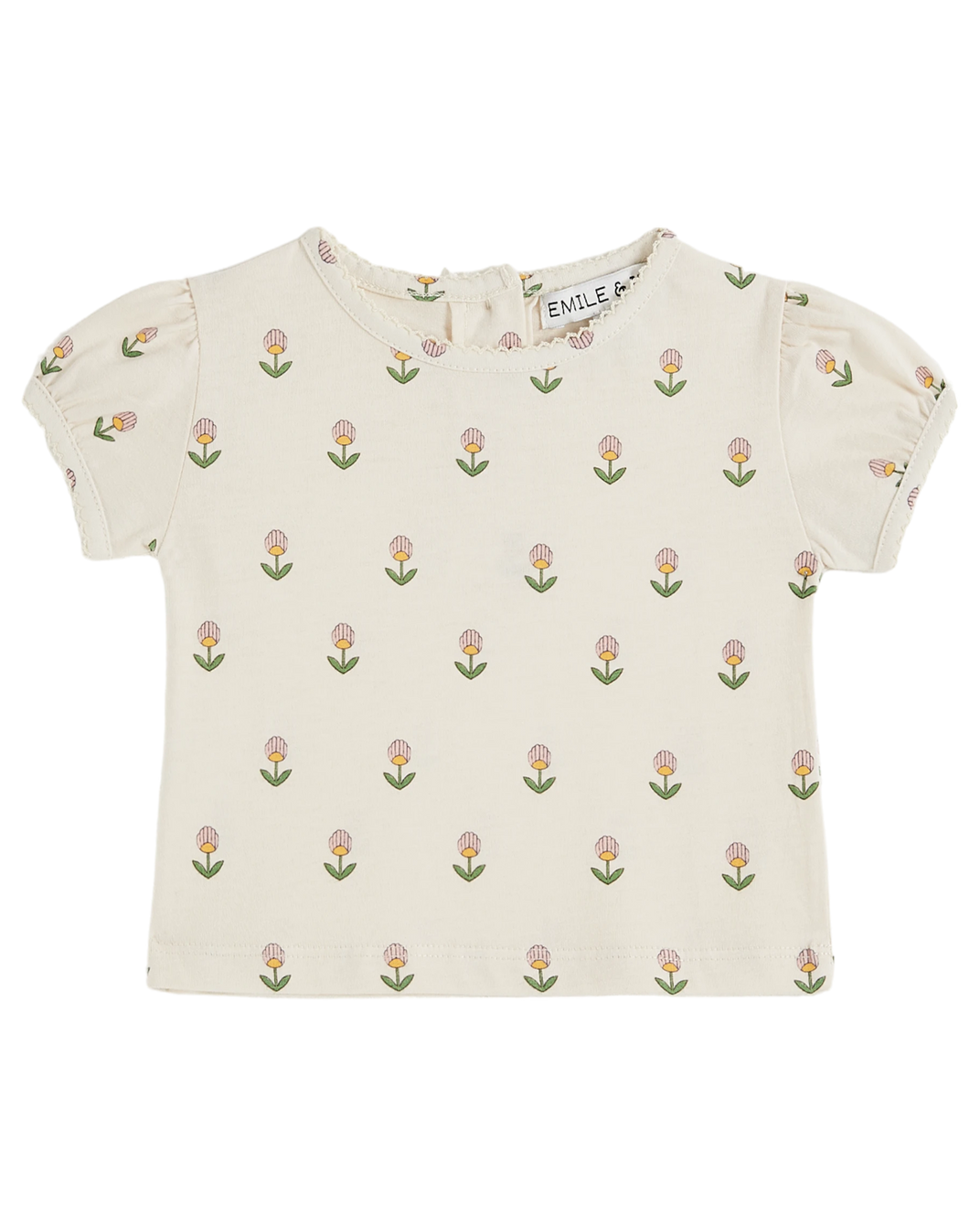 T-shirt coton bio fleurs douces écru