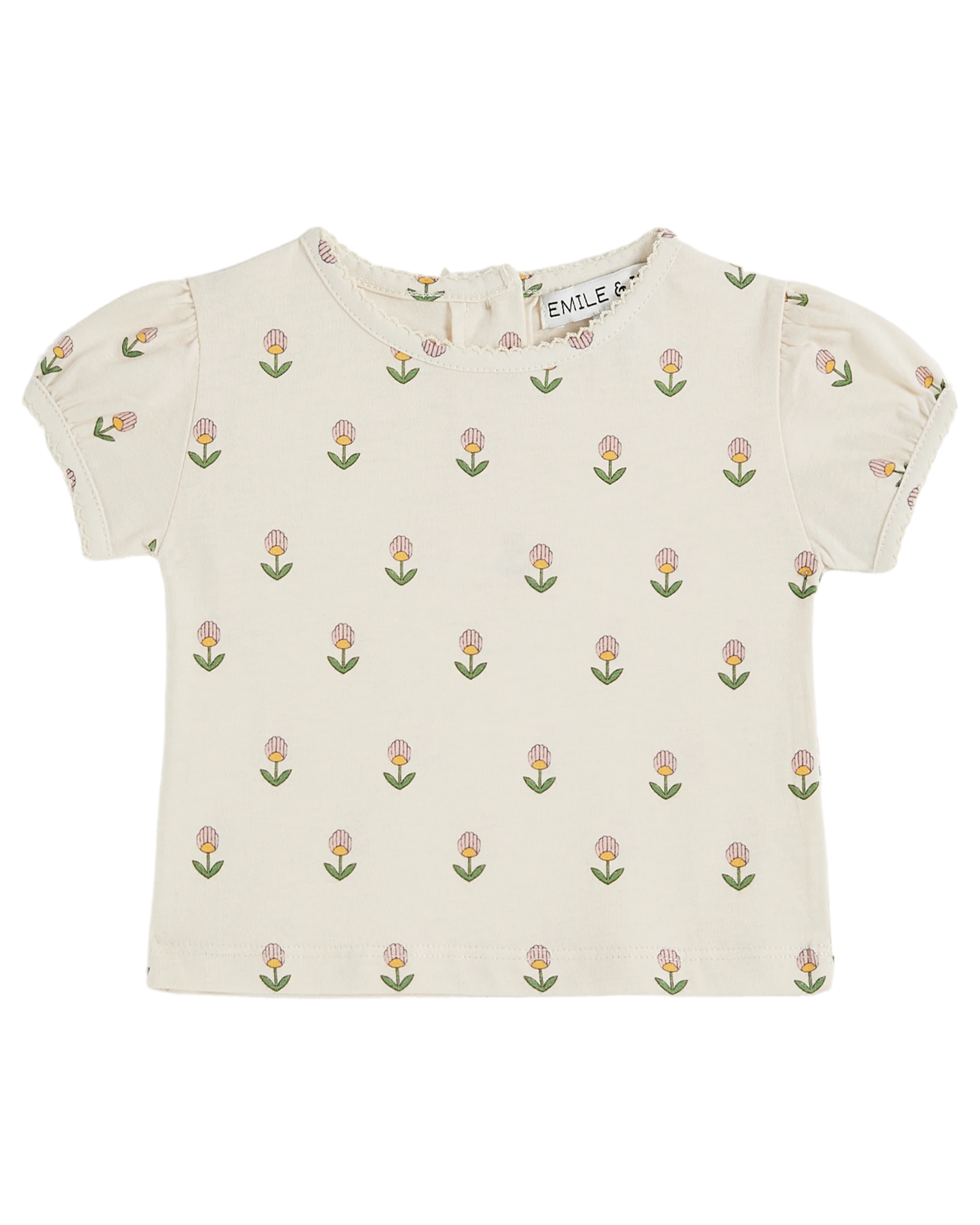 T-shirt coton bio fleurs douces écru