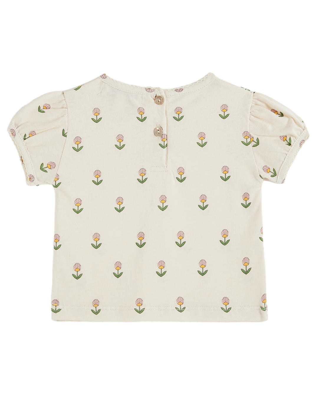 T-shirt coton bio fleurs douces écru