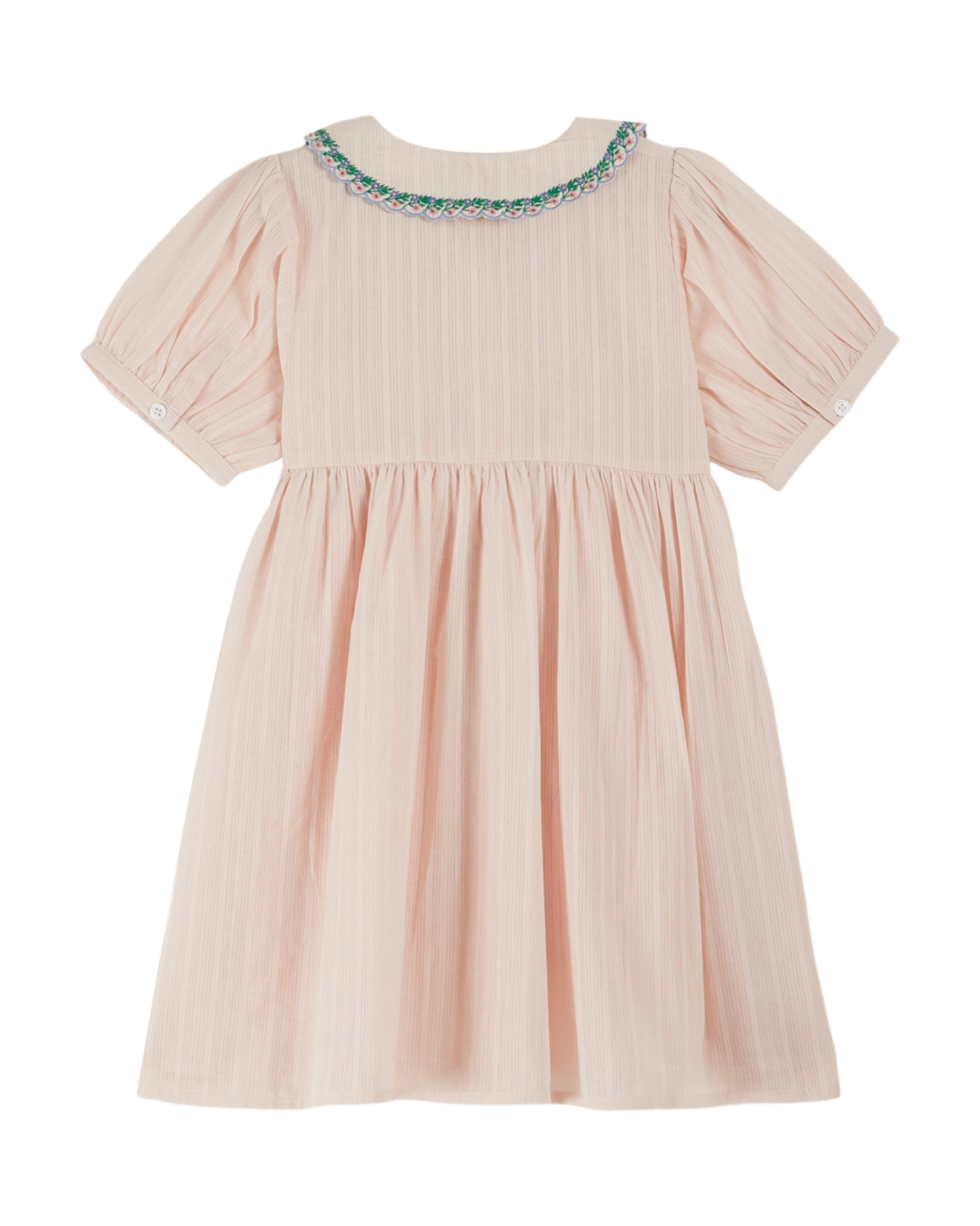 Robe brodée smockée main rose pastel