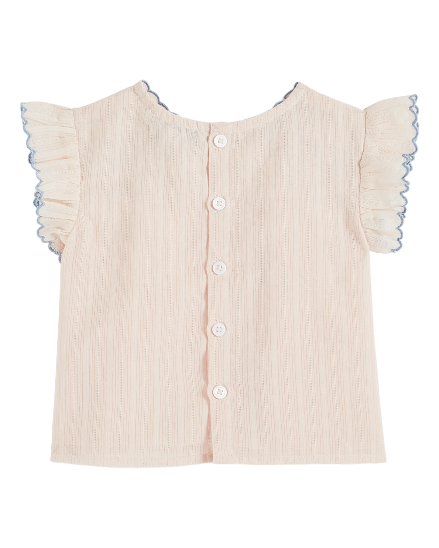 Blouse brodée smockée main rose pastel