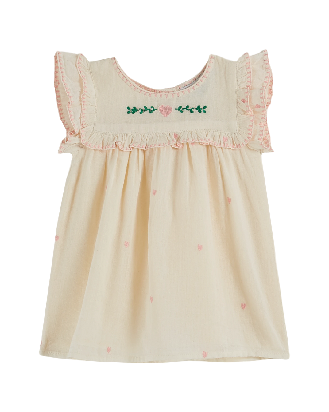 Robe bébé brodée coeur écru