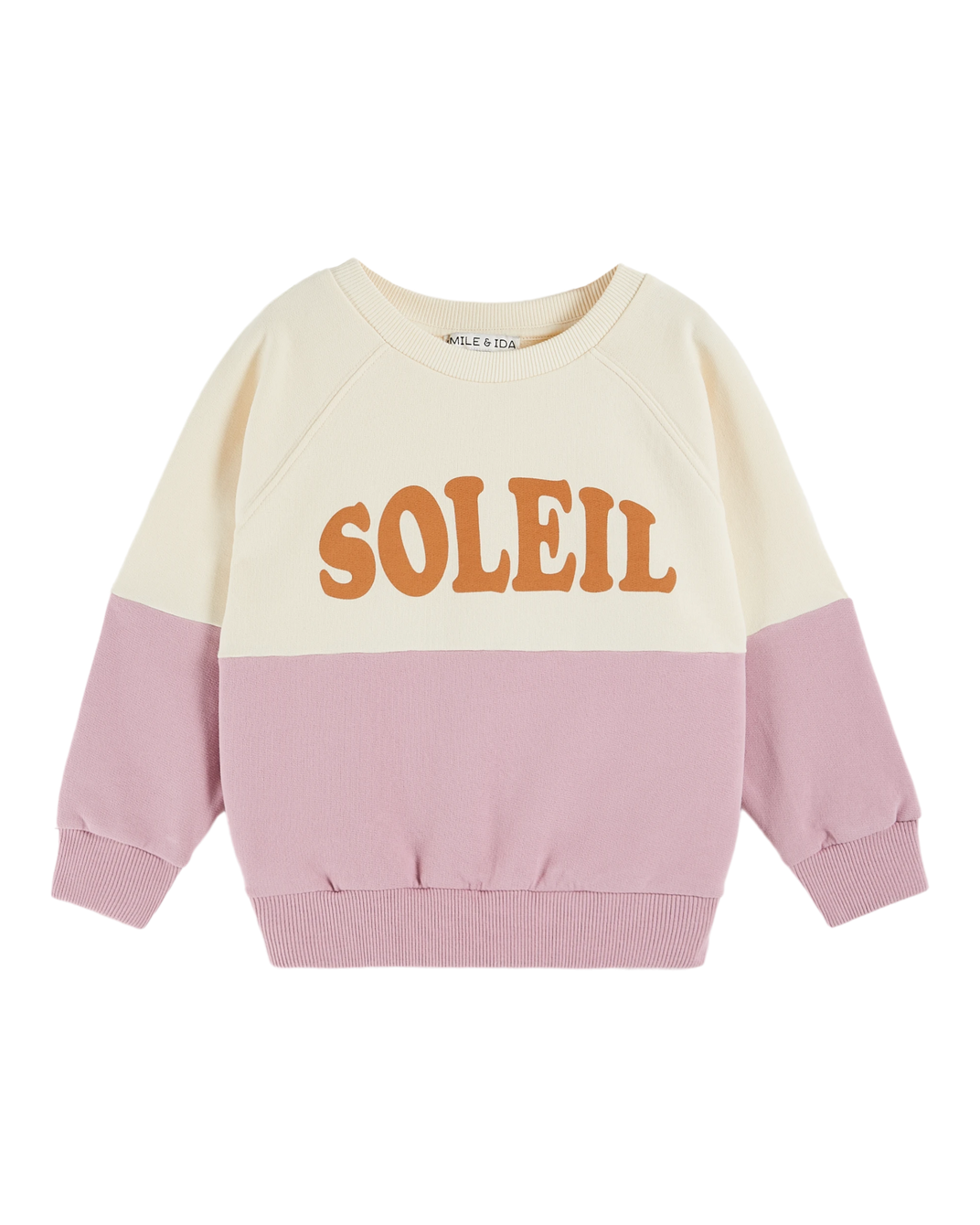 Sweat coton bio soleil bicolore lilas et écru