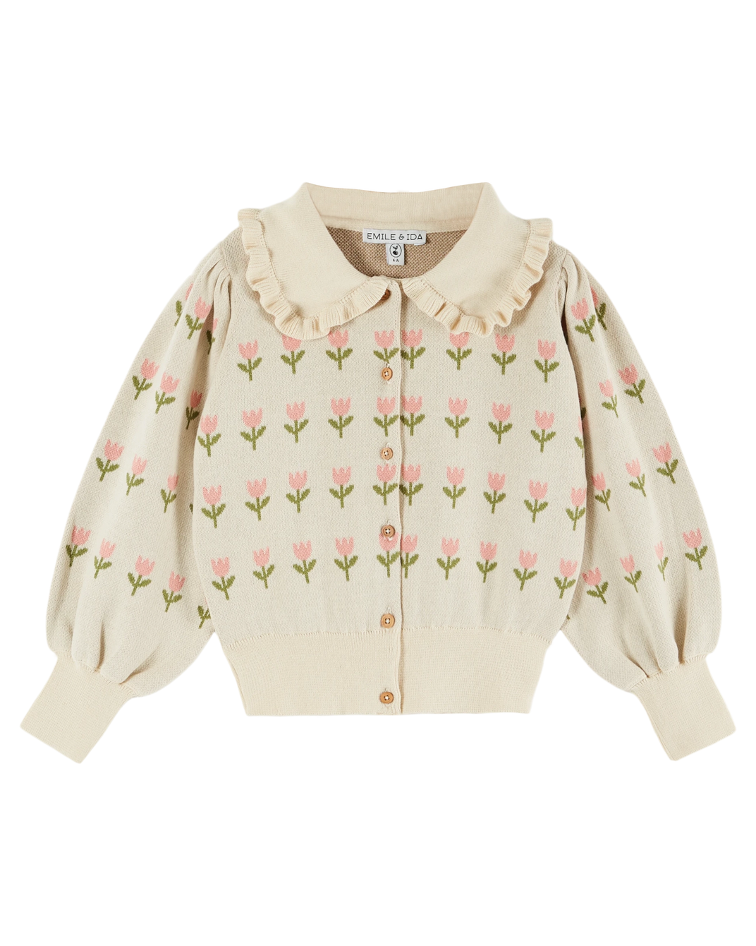 Cardigan volanté coton bio jacquard écru