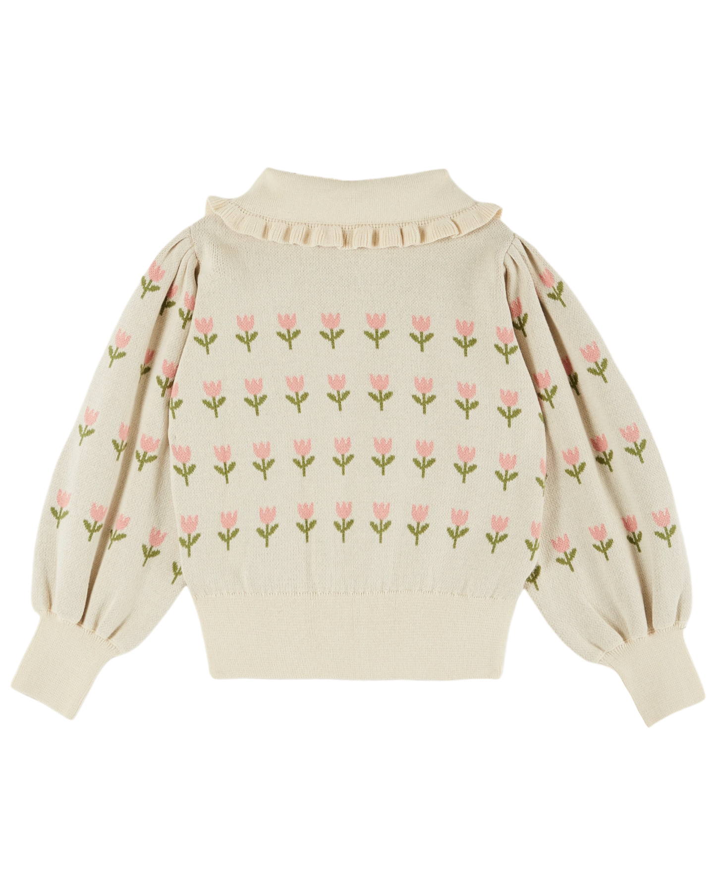 Cardigan volanté coton bio jacquard écru