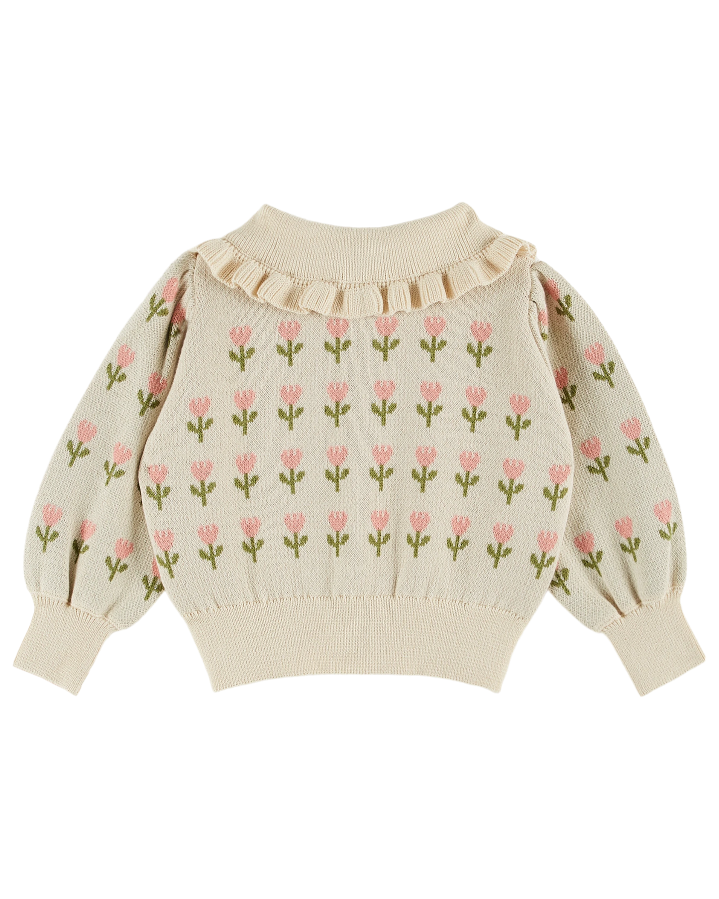 Cardigan volanté coton bio jacquard écru