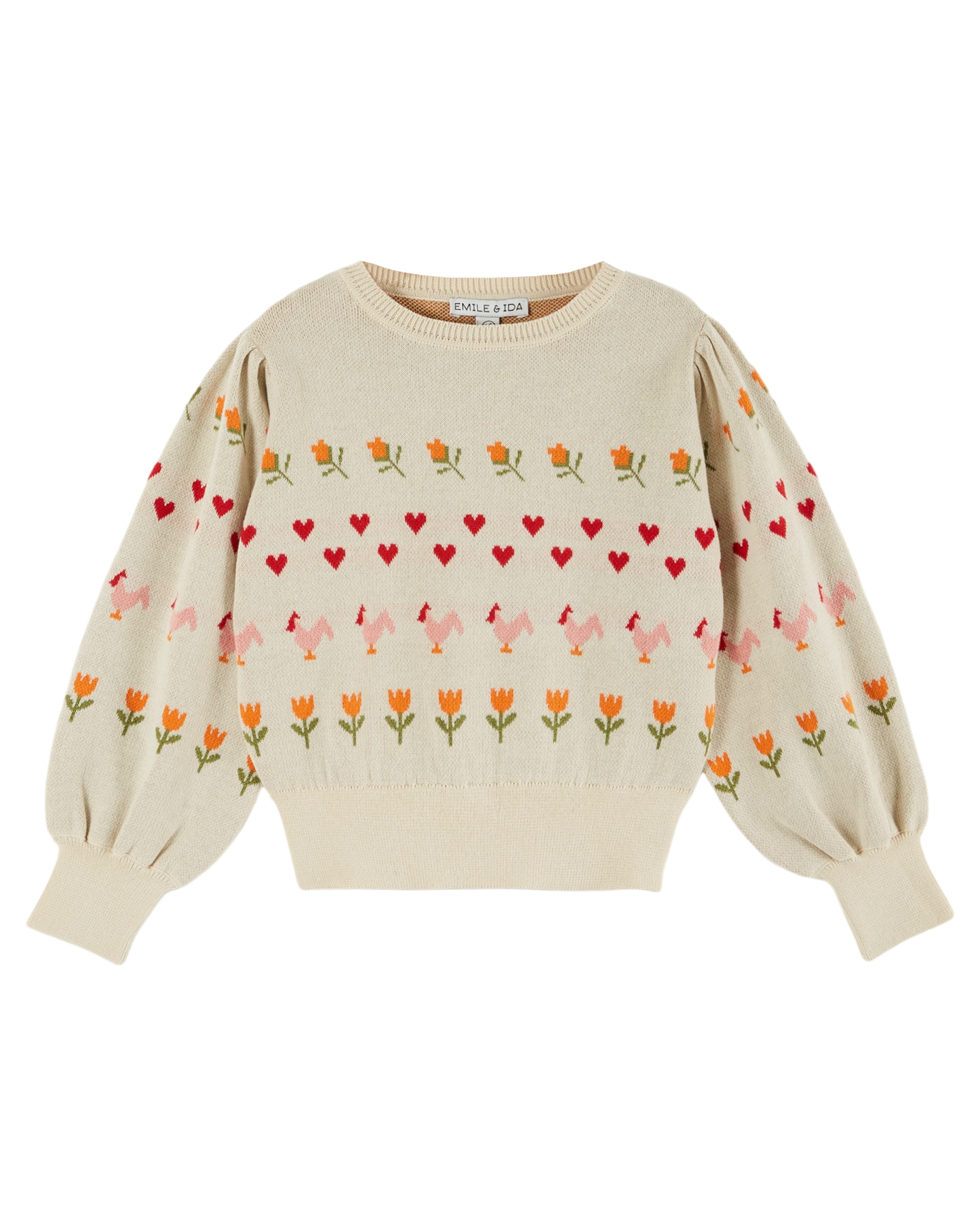 Pull coton bio jacquard écru