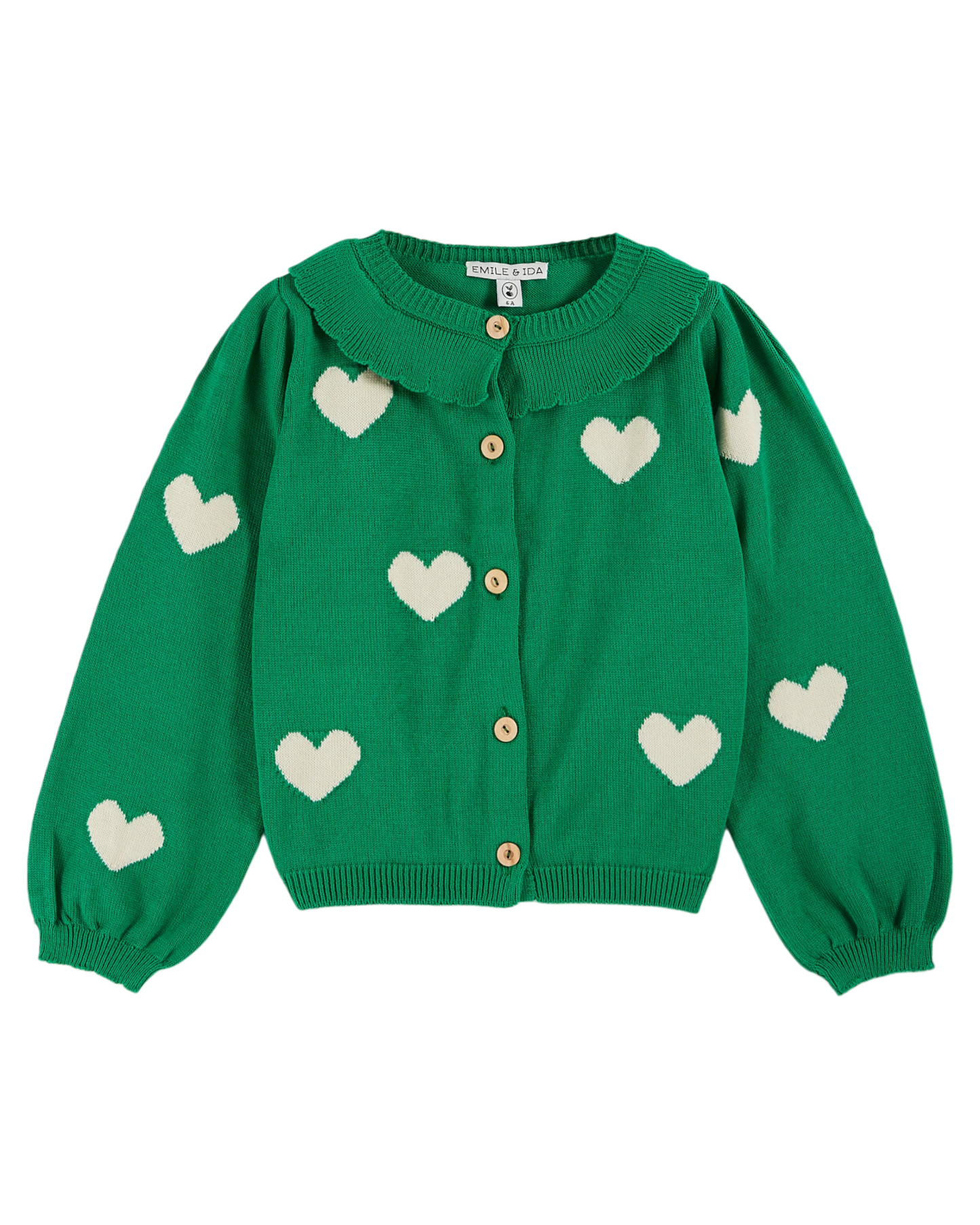 Cardigan fille coton bio coeur vert