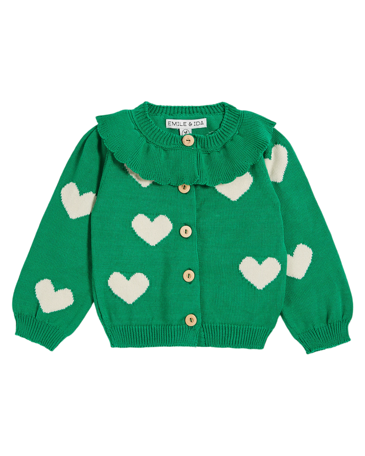 Cardigan fille coton bio coeur vert