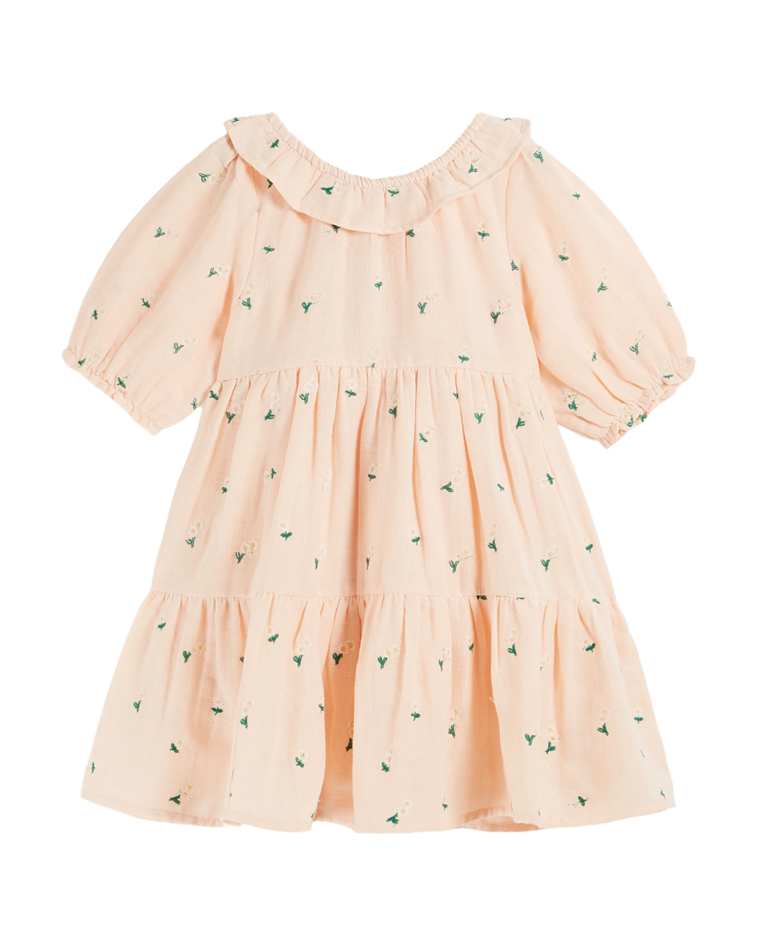 Robe brodée à fleurs rose pastel