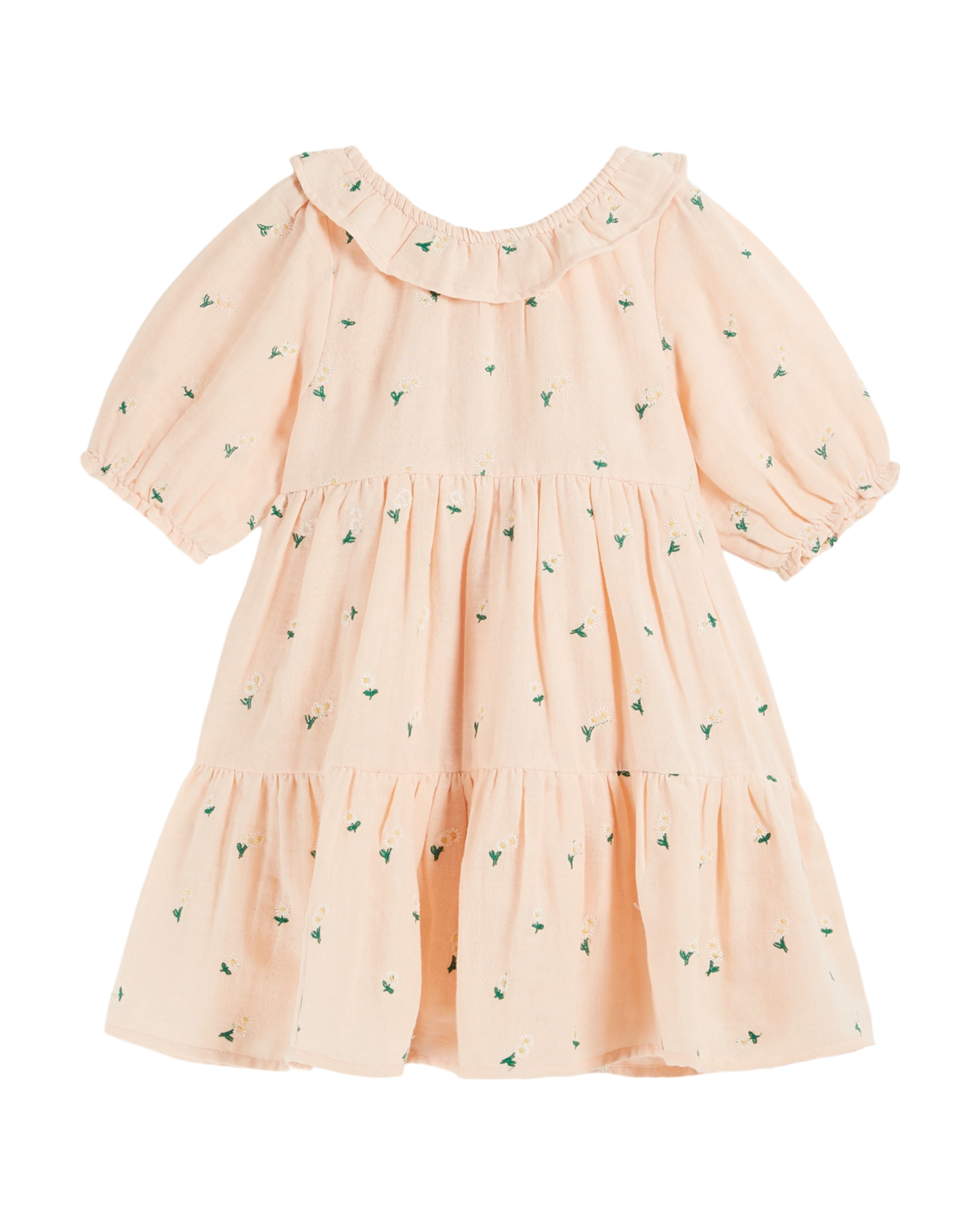 Robe brodée à fleurs rose pastel